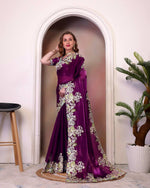 Thumbnail for Teeya Creation Wine Color Zimichhu Silk Heavy Work Saree - Distacart