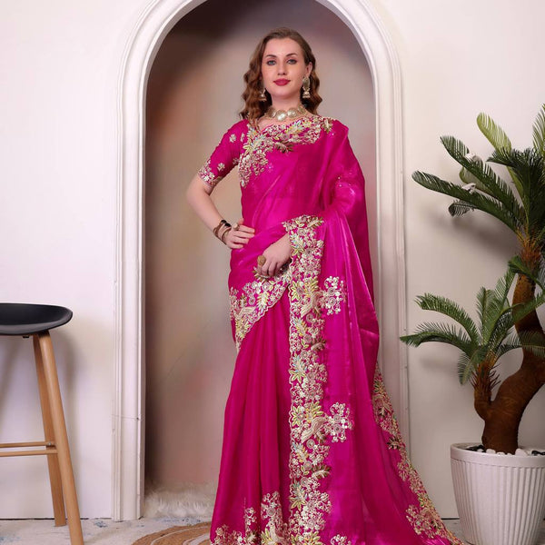 Teeya Creation Rani Color Zimichhu Silk Heavy Work Saree - Distacart