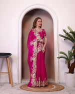 Thumbnail for Teeya Creation Rani Color Zimichhu Silk Heavy Work Saree - Distacart