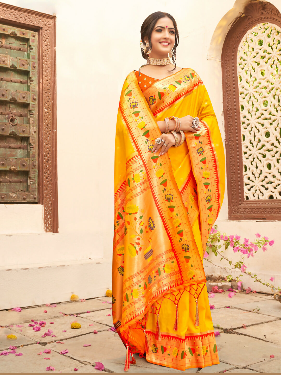 Shree Shyam Fashion Silk Blend Yellow Saree - Distacart