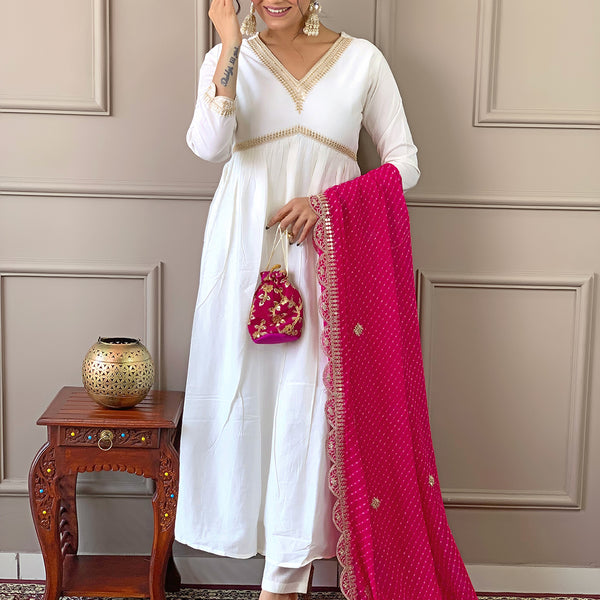 The52 Women's Gorgeous Embroidery Chandrei Fabric Straight Kurta, Pant and Dupatta Set - Distacart