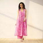 Thumbnail for Pimu Women Floral Printed Pleated Pure Cotton Kurta with Palazzos-Pink - Distacart