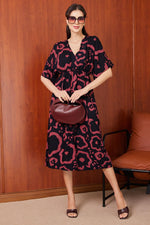 Thumbnail for Pimu Front Slit Midi Dresses V-neck Designs For Women Party Wear-Pink - Distacart
