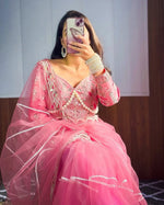 Thumbnail for Teeya Creation Light Pink Color Net Fabric Pearl Work Heavy Embroidery Work Saree - Distacart