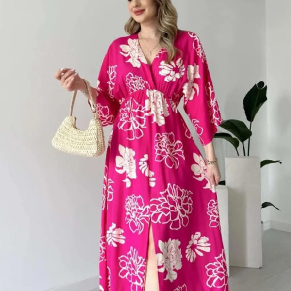 Pimu Front Slit Midi Dresses V-neck Designs For Women Party Wear - Pink