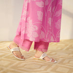 Thumbnail for Pimu Women Floral Printed Pleated Pure Cotton Kurta with Palazzos-Pink - Distacart