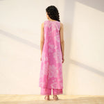 Thumbnail for Pimu Women Floral Printed Pleated Pure Cotton Kurta with Palazzos-Pink - Distacart