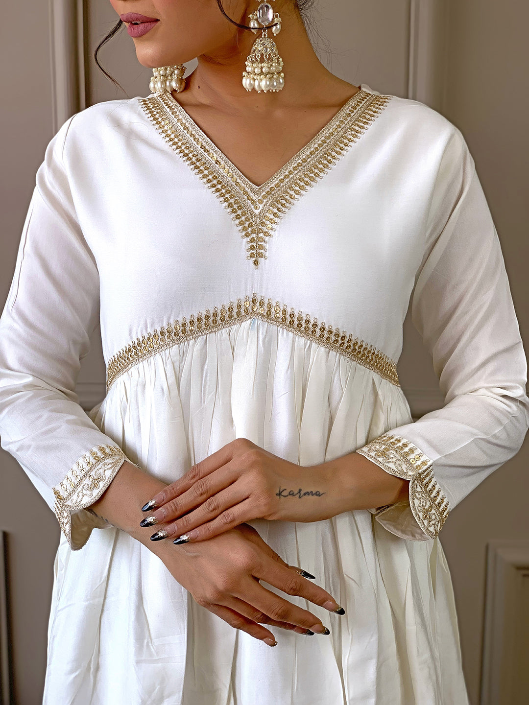 The52 Women's Gorgeous Embroidery Chandrei Fabric Straight Kurta, Pant and Dupatta Set