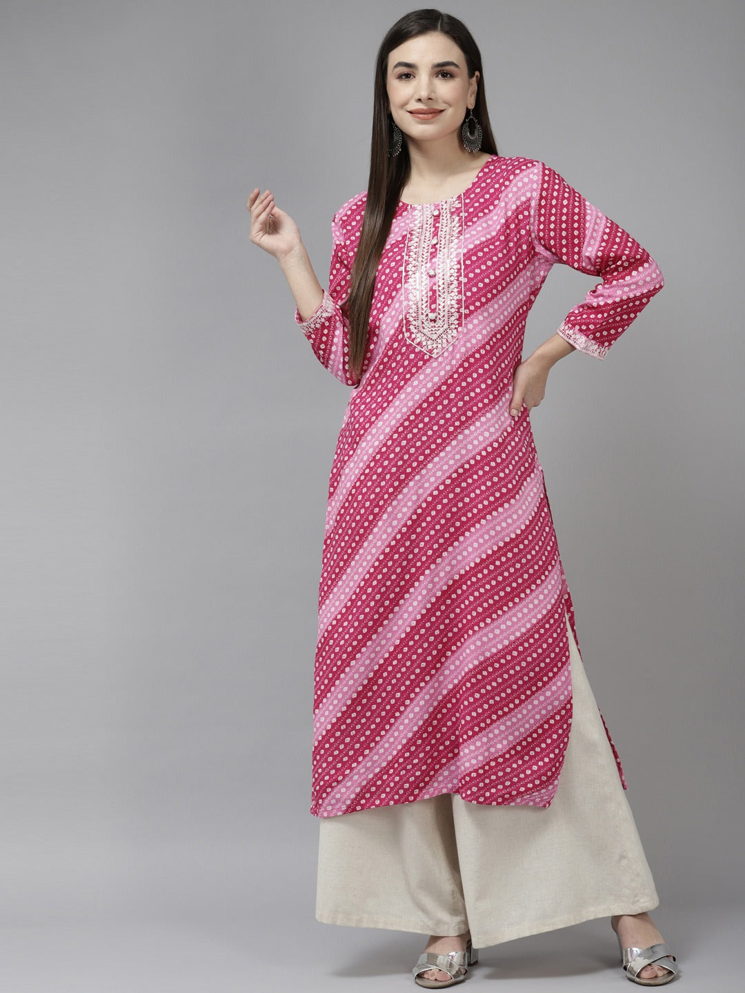 Yufta Pink Embroidered Kurta - Distacart