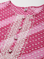 Thumbnail for Yufta Pink Embroidered Kurta - Distacart