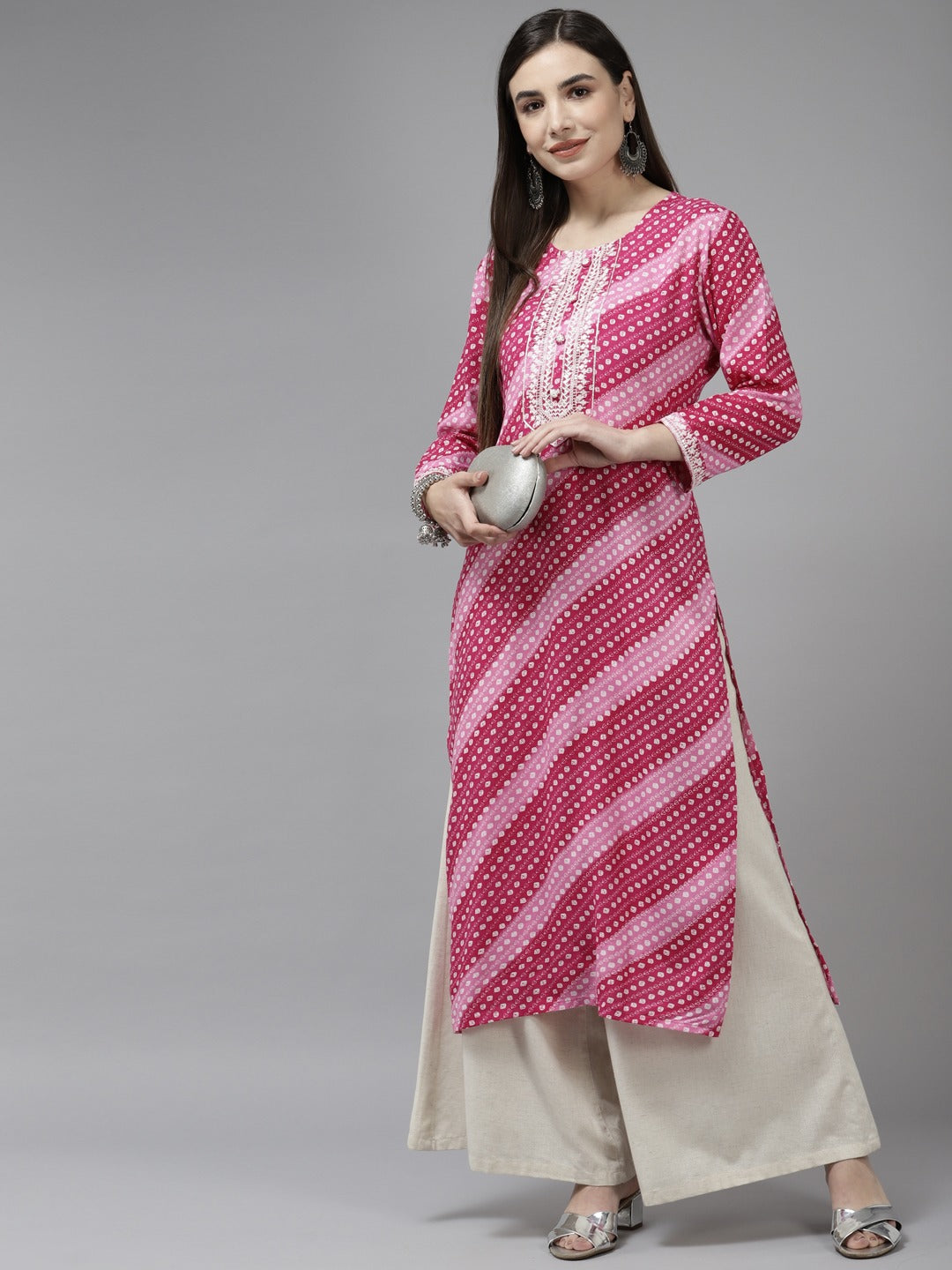 Yufta Pink Embroidered Kurta - Distacart
