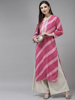 Yufta Pink Embroidered Kurta - Distacart
