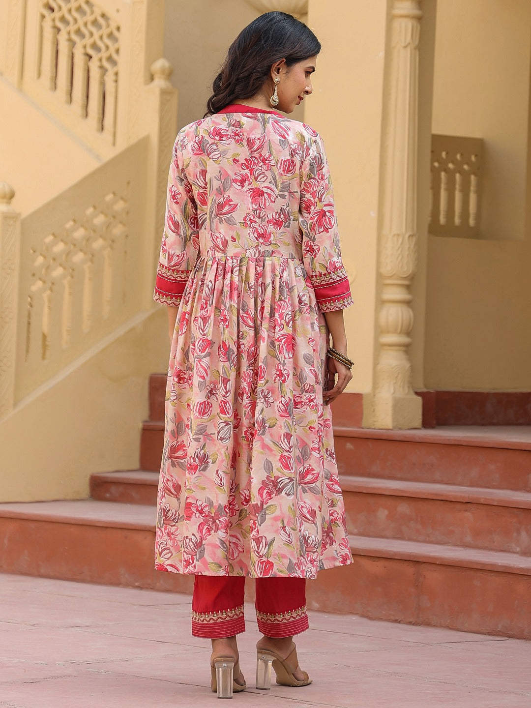 Yufta Pink Embroidered shrug Crop top co ord set