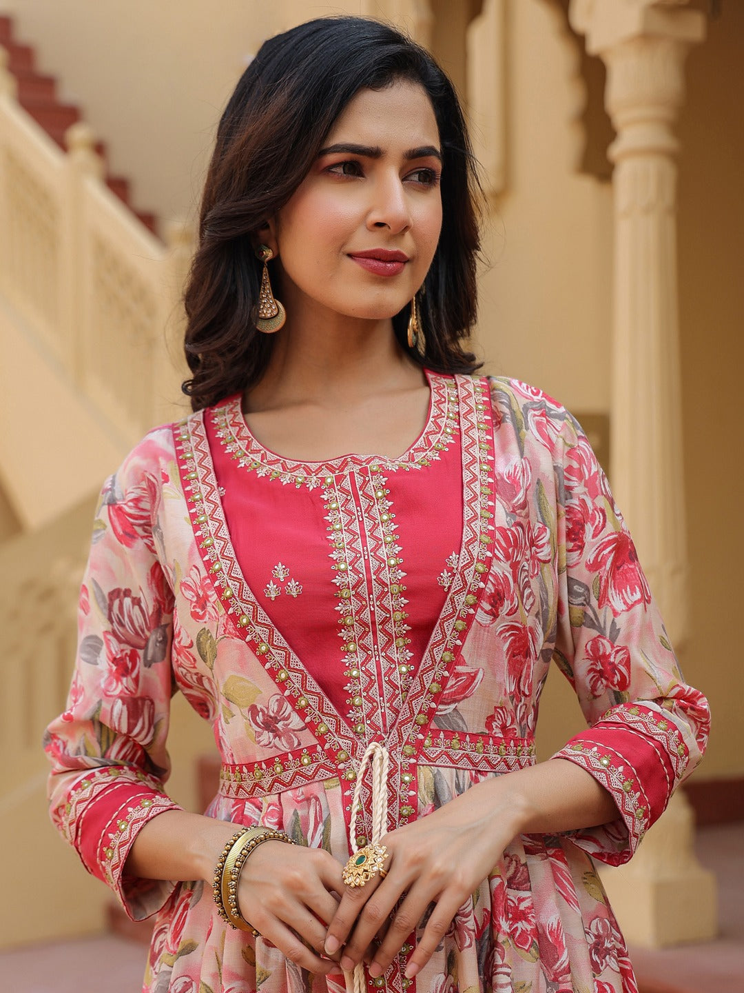 Yufta Pink Embroidered shrug Crop top co ord set - Distacart