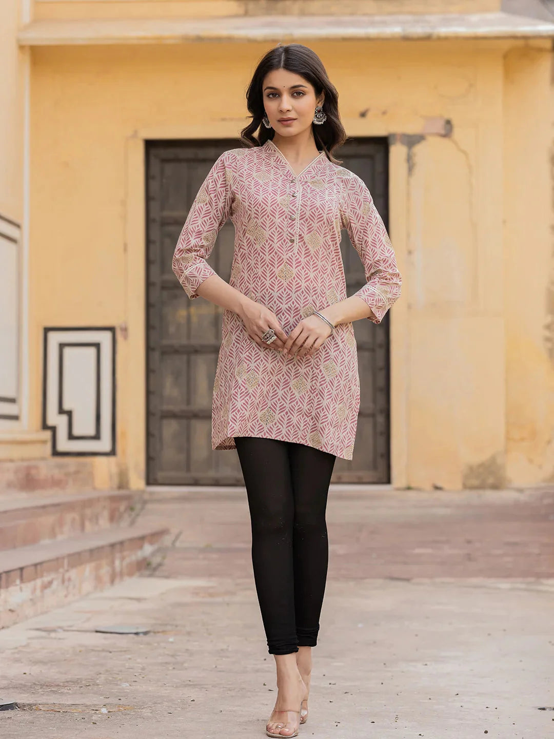 Yufta Pink Ethnic Motifs Cotton Top - Distacart