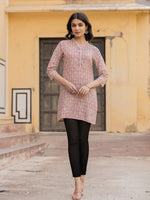 Thumbnail for Yufta Pink Ethnic Motifs Cotton Top - Distacart