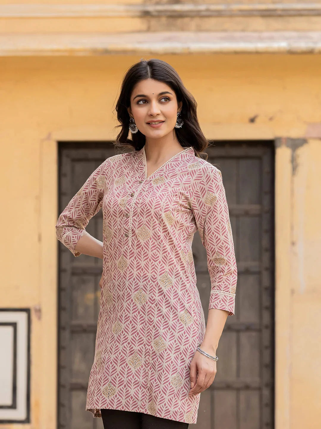 Yufta Pink Ethnic Motifs Cotton Top - Distacart