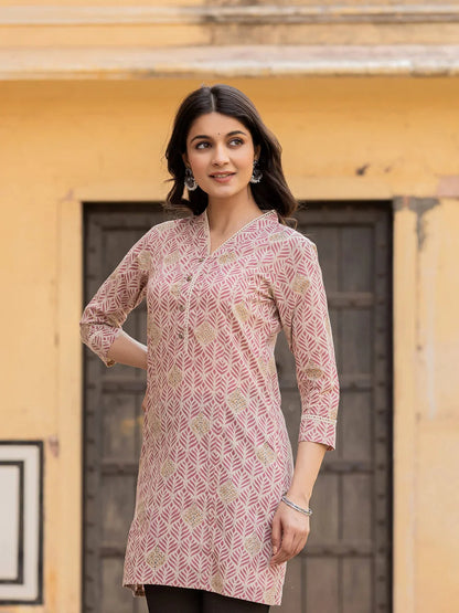 Yufta Pink Ethnic Motifs Cotton Top - Distacart