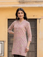 Thumbnail for Yufta Pink Ethnic Motifs Cotton Top - Distacart