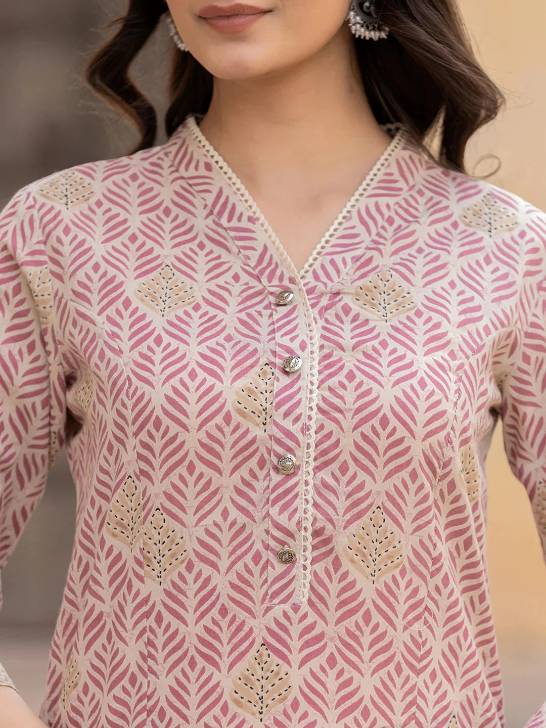 Yufta Pink Ethnic Motifs Cotton Top - Distacart