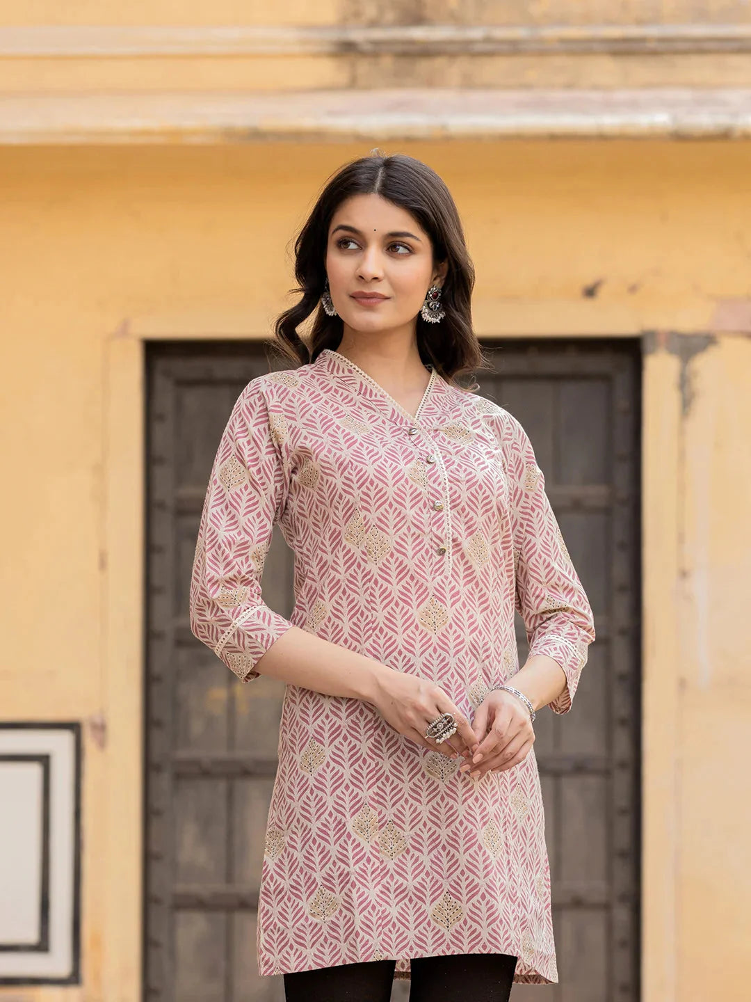 Yufta Pink Ethnic Motifs Cotton Top - Distacart