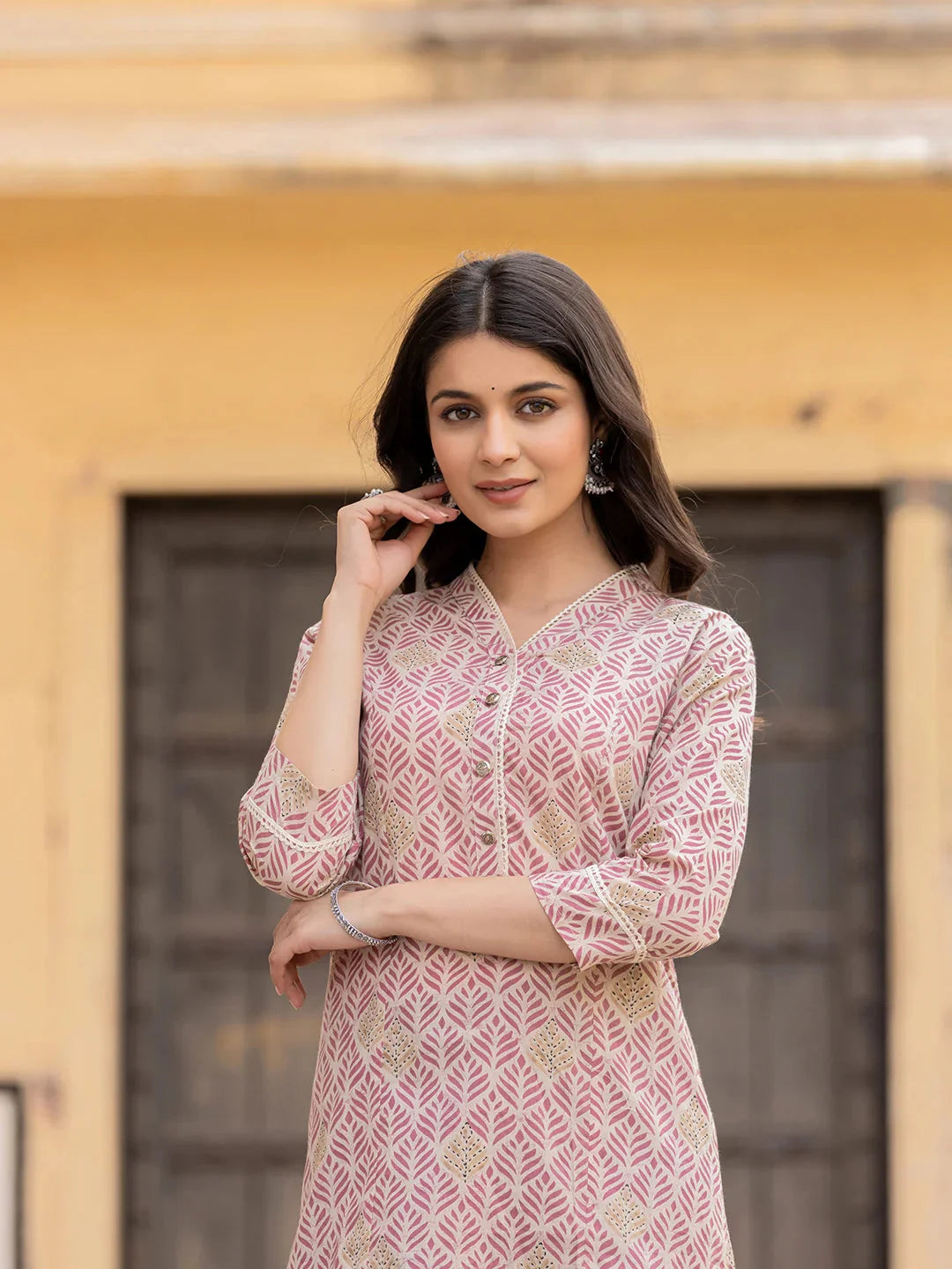 Yufta Pink Ethnic Motifs Cotton Top - Distacart