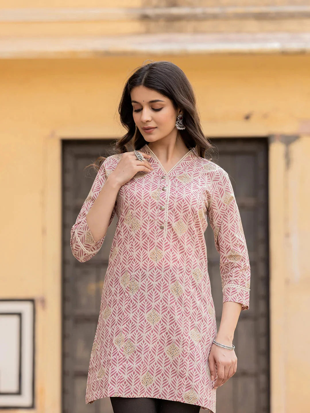 Yufta Pink Ethnic Motifs Cotton Top - Distacart