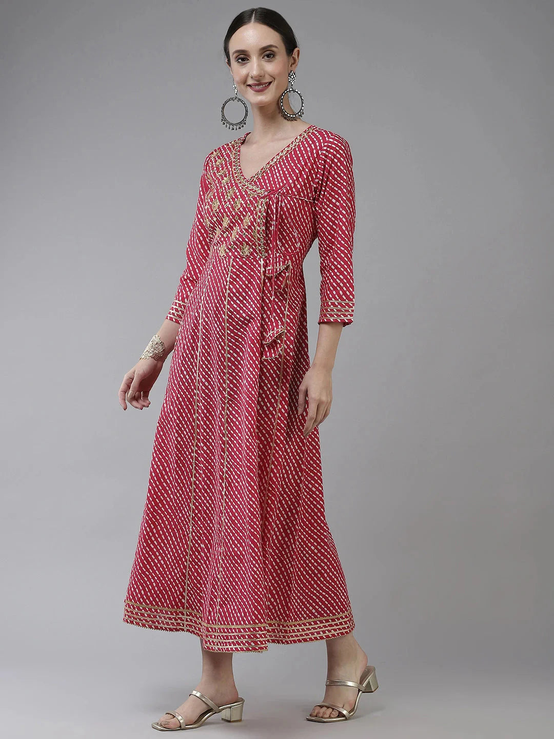 Yufta Pink Ethnic Motifs Maxi Dress