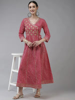 Thumbnail for Yufta Pink Ethnic Motifs Maxi Dress