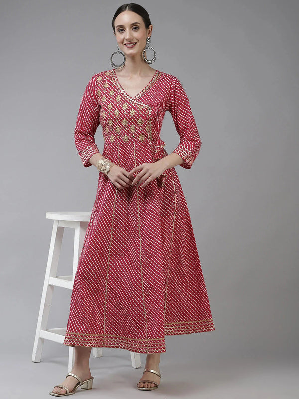 Yufta Pink Ethnic Motifs Maxi Dress