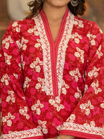 Thumbnail for Yufta Pink Floral Print Straight Pakistani Style Kurta Trouser And Dupatta Set