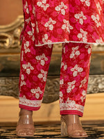 Thumbnail for Yufta Pink Floral Print Straight Pakistani Style Kurta Trouser And Dupatta Set