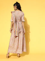 Thumbnail for Yufta Pink & Green Floral Print Dress with Dupatta