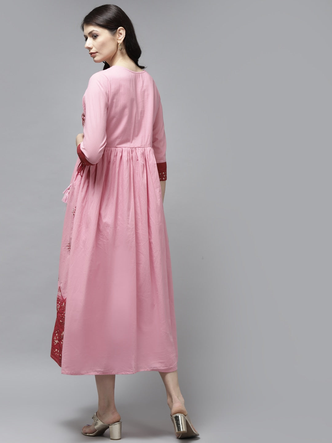 Yufta Pink & Maroon Ethnic Dress - Distacart