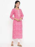Thumbnail for Yufta Pink Printed Kurta - Distacart