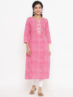 Thumbnail for Yufta Pink Printed Kurta - Distacart