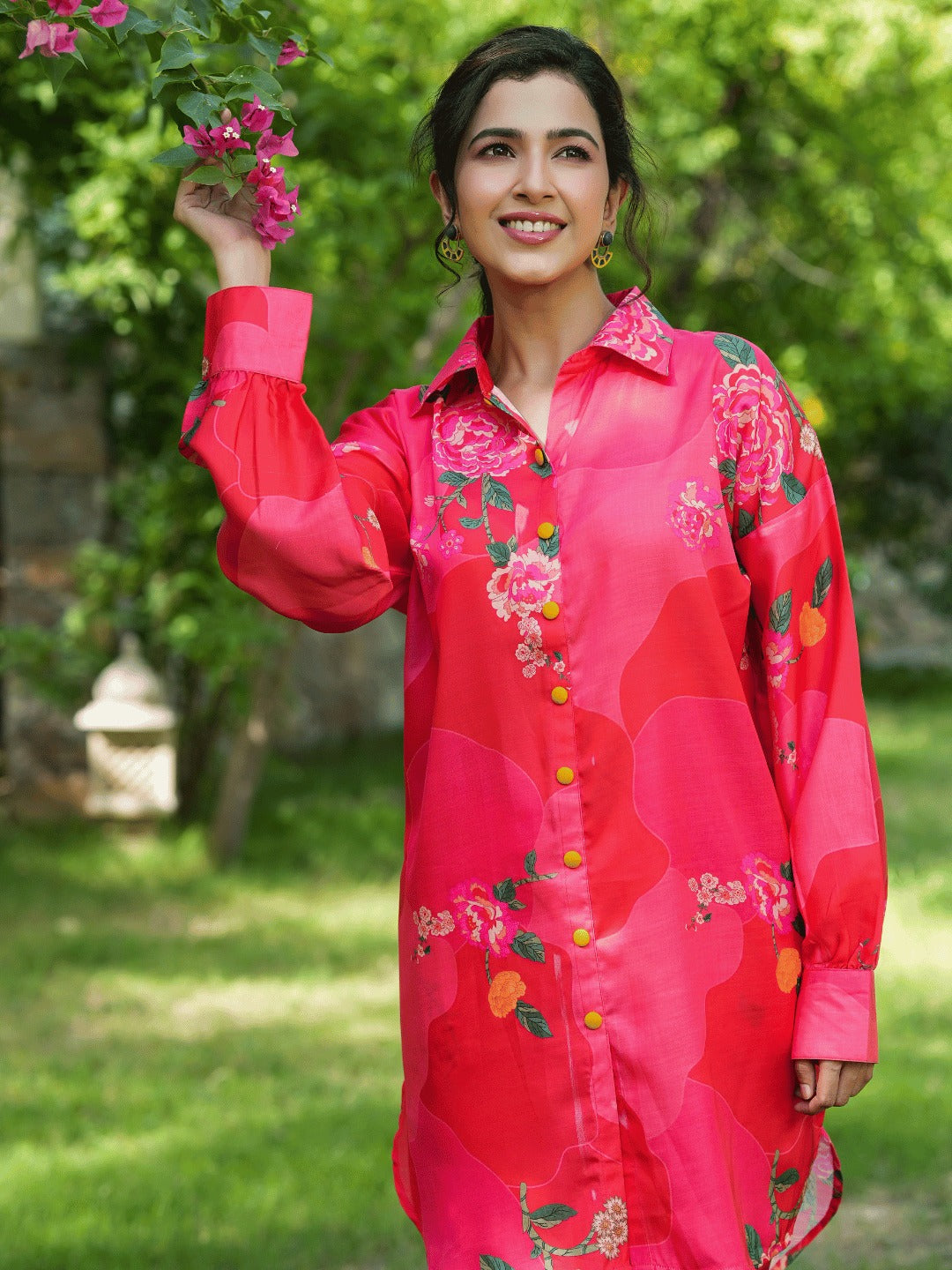 Yufta Pink Printed Shirt with Trousers Co-Ords - Distacart