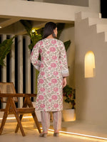 Thumbnail for Yufta Pink Pure Cotton Floral Print Kurta With Trousers And Dupatta Set