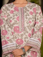 Thumbnail for Yufta Pink Pure Cotton Floral Print Kurta With Trousers And Dupatta Set