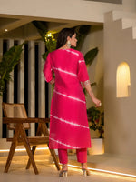 Thumbnail for Yufta Pink Tie And Dye Chanderi Silk Kurta With Trousers With Dupatta Set