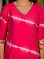 Thumbnail for Yufta Pink Tie And Dye Chanderi Silk Kurta With Trousers With Dupatta Set