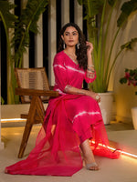 Thumbnail for Yufta Pink Tie And Dye Chanderi Silk Kurta With Trousers With Dupatta Set