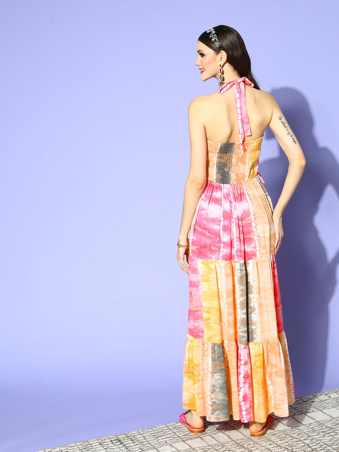 Yufta Pink & Yellow Ethnic Maxi Dress - Distacart