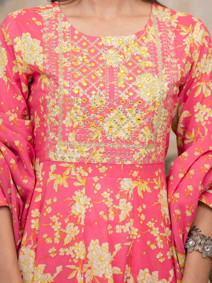 Yufta Pink Zari_Work Kurta Pant Dupatta Set - Distacart