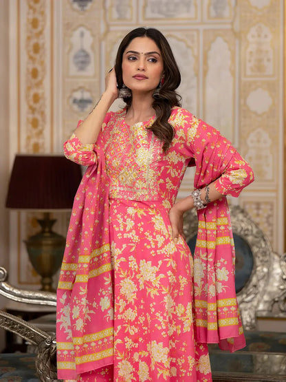 Yufta Pink Zari_Work Kurta Pant Dupatta Set - Distacart