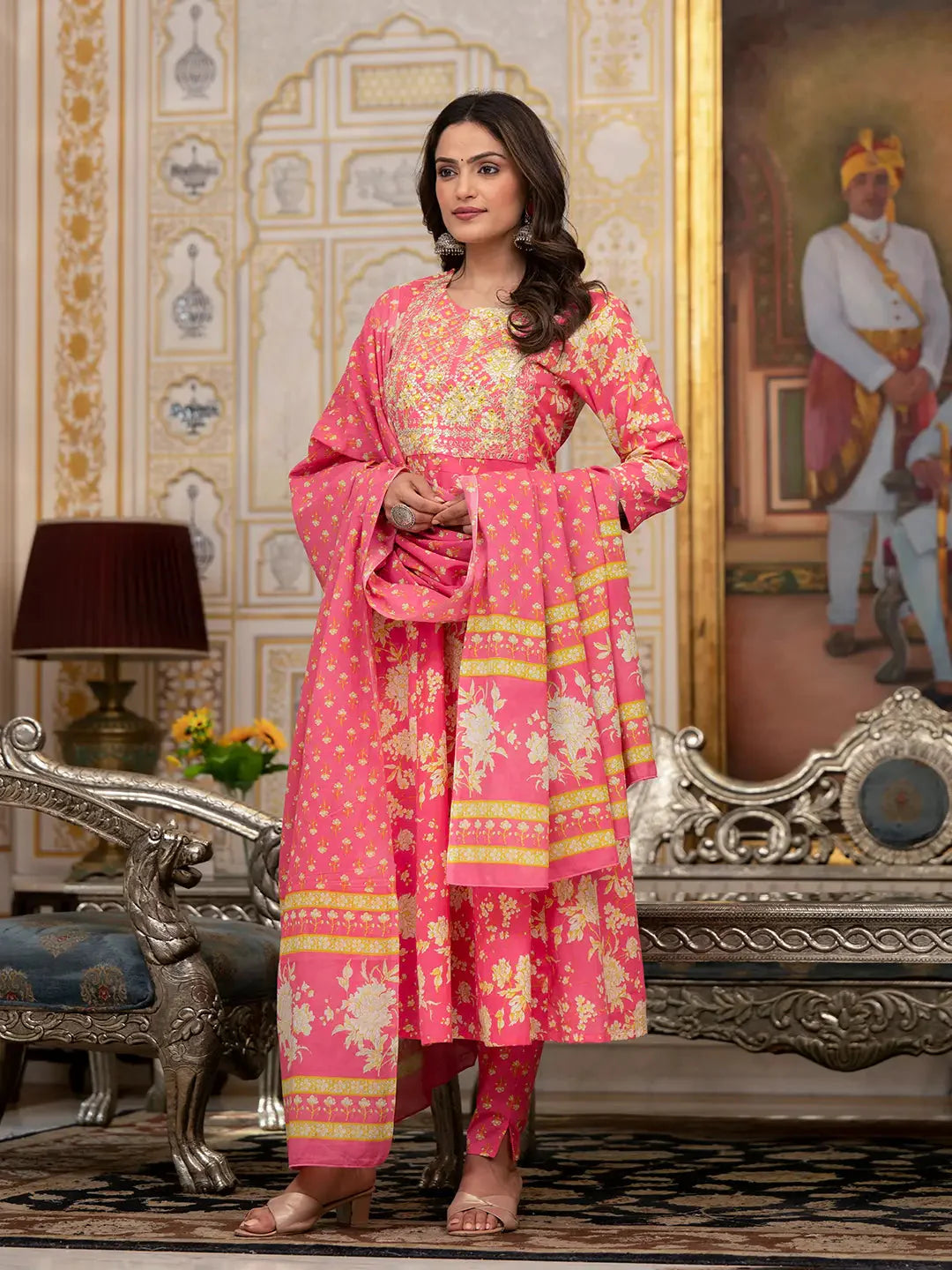 Yufta Pink Zari_Work Kurta Pant Dupatta Set