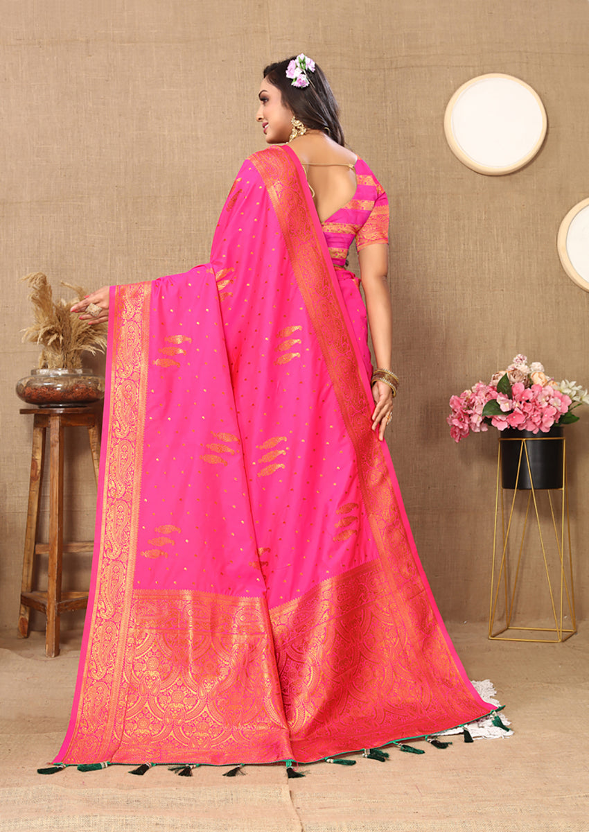 Lorenvalley Fashion Pink Soft Silk Copper Zari weaving Design Saree - Distacart