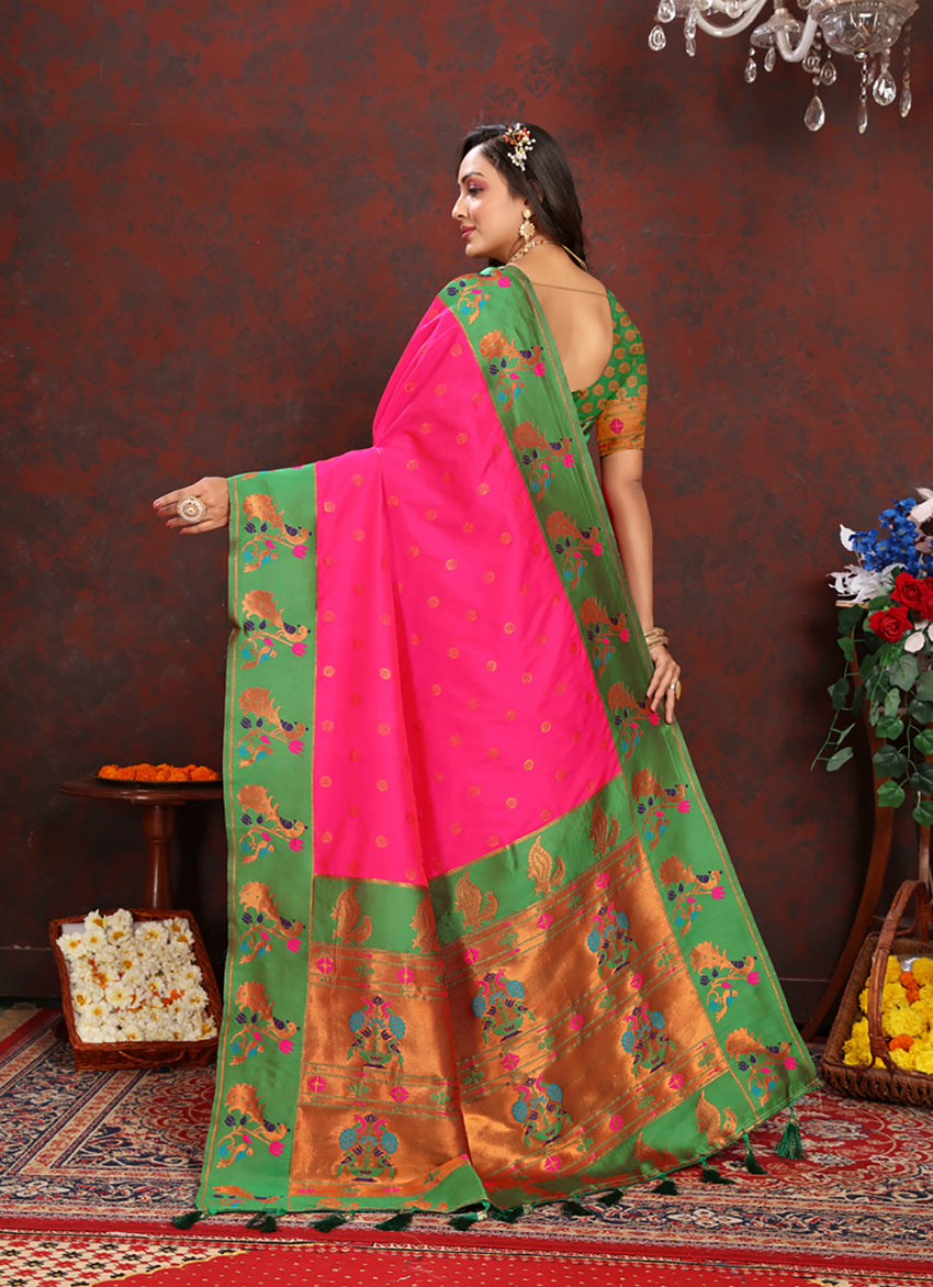 Lorenvalley Fashion Pink Soft Paithani Silk Woven Design Rich Zari Meenakari Weaving Saree - Distacart