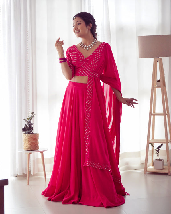 Lorenvalley Pink Faux Georgette Plain Micro Cotton Full Inner with Canvas Patta Double Lining Lehenga Choli - Distacart
