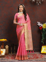 Thumbnail for Lorenvalley Fashion Pink Soft Katan Silk Woven Design Zari Weaving Pallu Saree - Distacart